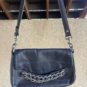 Vintage Y2K Mini Chocolate Brown Leather Shoulder Bag Clutch With Chain Details
